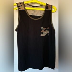 Epitome- Black Muscle Tee with front pockets Camouflage Accents Sz Large